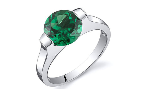 Bezel Set 1.75 carats Simulated Emerald Engagement Ring in Sterling Silver Rhodium Nickel Finish