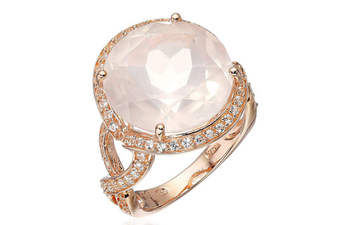 Rose Gold-Plated Sterling Silver, Rose Quartz, and Created White Sapphire Ring, Size 7