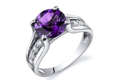 Amethyst Solitaire Style Ring Sterling Silver Rhodium Nickel Finish 1.75 Carats Sizes 5 to 9