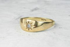 Antique Victorian 18ct Gold Star Set Diamond Signet Gypsy Ring