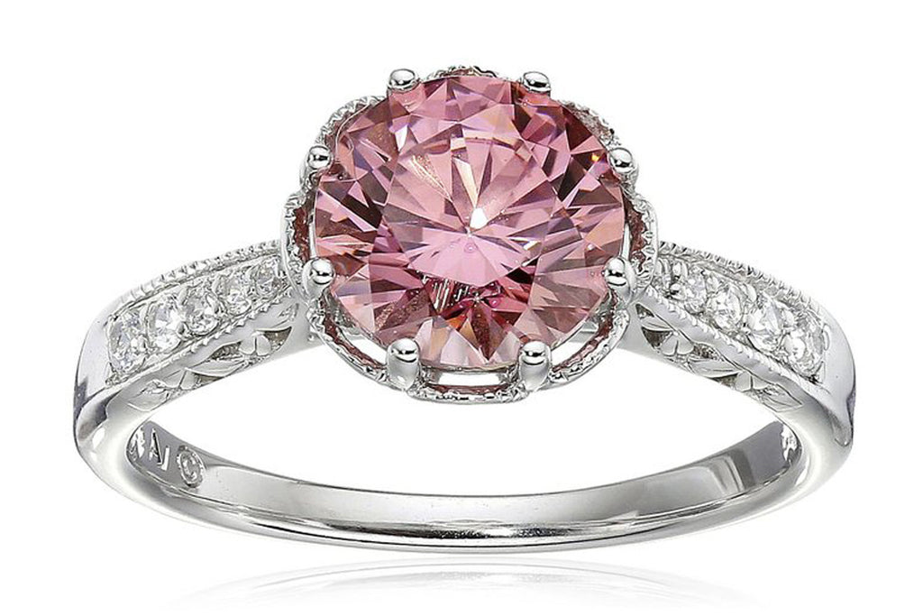 Royale Sterling Silver Pink and White with Swarovski Zirconia Round Ring