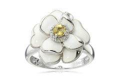 Sterling Silver Citrine with White Enamel Diamond-Accent Women's Ring