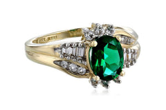 Created Emerald and Created White Sapphire Ring in 10k Yellow Gold