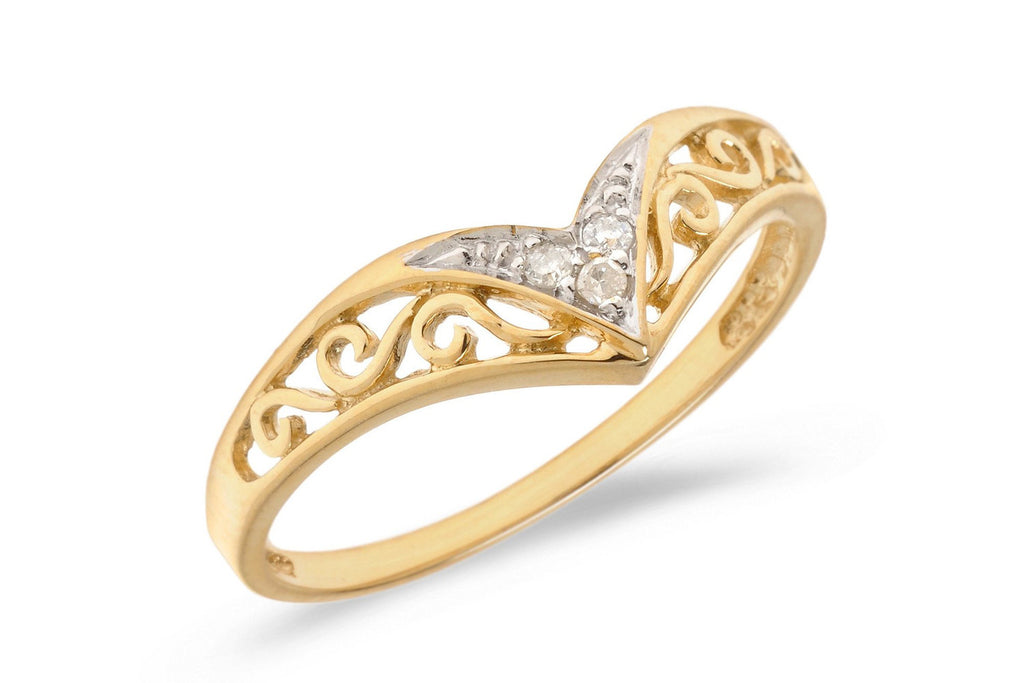 14K Yellow Gold Diamond Chevron Ring