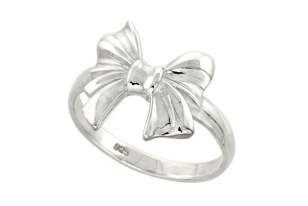 Sterling Silver Bow Ladies Ring Flawless Quality Finish 3/4 inch wide