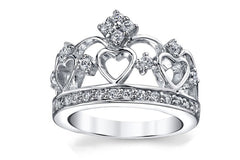 925 Sterling Silver Cubic Zirconia Princess Crown Tiara CZ Band Ring