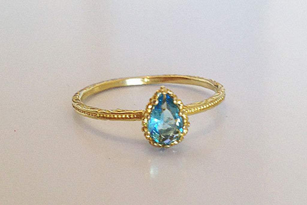 Blue Topaz Ring - Drop Ring