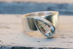 Green amethyst silver ring