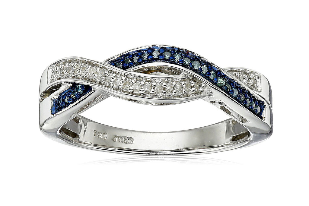 Sterling Silver Blue and White Diamond Twist Ring (1/10 cttw, I-J Color, I2-I3 Clarity)