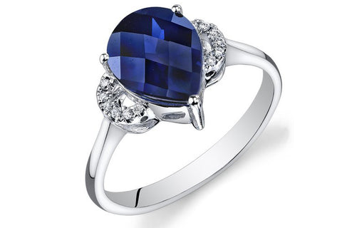 Peora 14K White Gold Pear Created Blue Sapphire Diamond Ring (2.8 cttw)