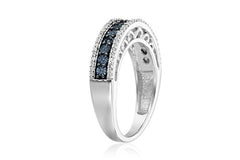 Sterling Silver Blue and White Diamond Anniversary Ring (1/10 cttw, I-J Color, I2-I3 Clarity)