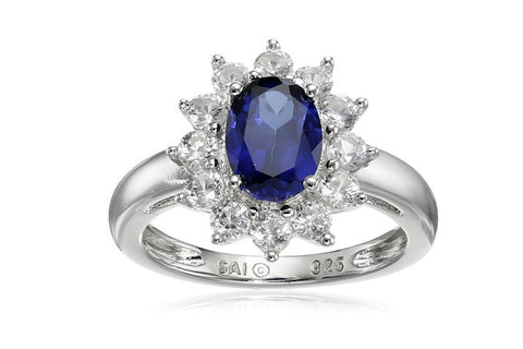 Sterling Silver Created White Sapphire Oval Ring