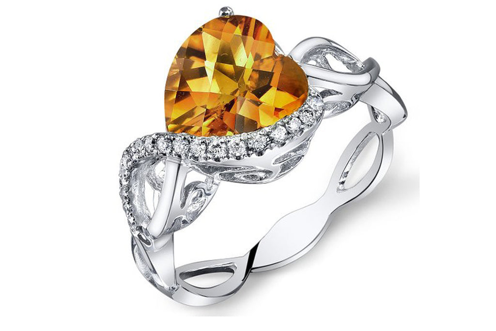 Peora 14K White Gold Heart Citrine Diamond Ring (2.33 cttw)
