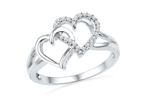Sterling Silver Round Diamond Double Heart Ring (1/10 Cttw)