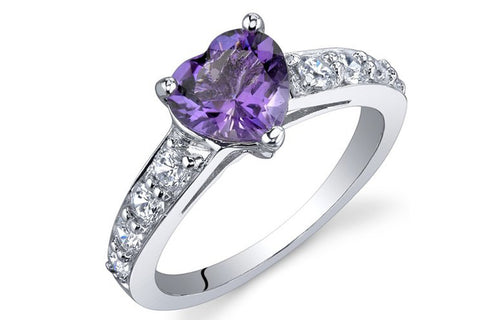 Dazzling Love 1.00 Carats Amethyst Ring in Sterling Silver Rhodium Nickel Finish