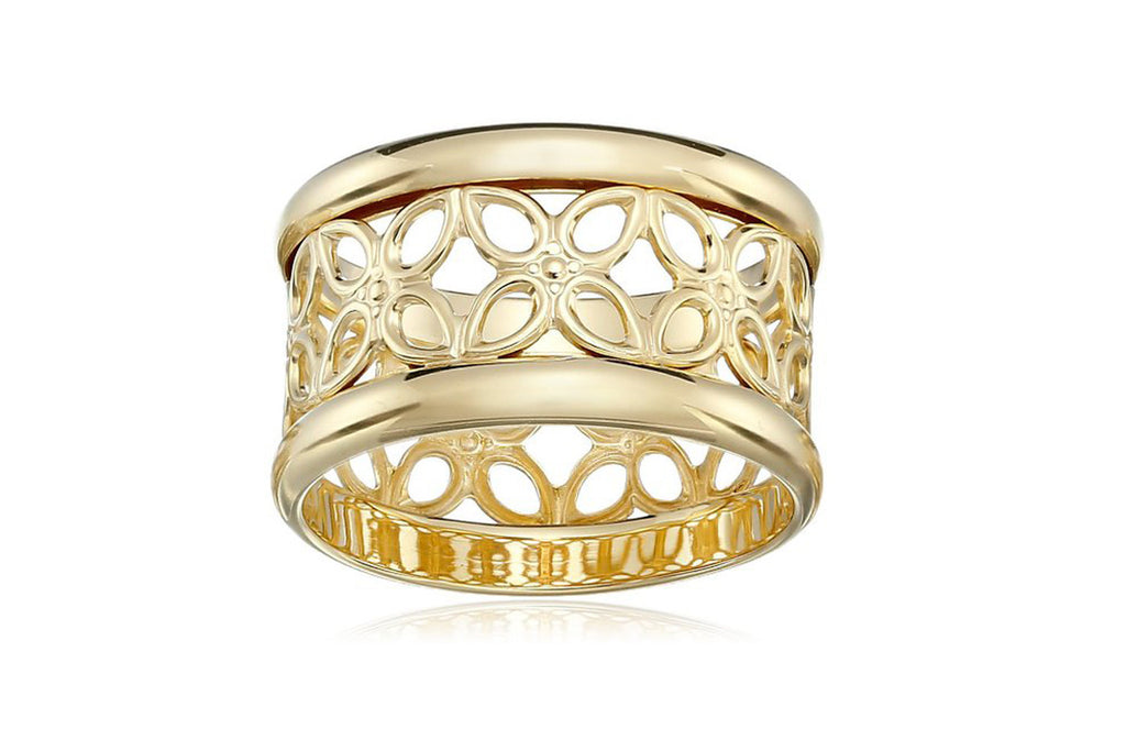 14k Gold Flashed Sterling Silver Flower Band Ring