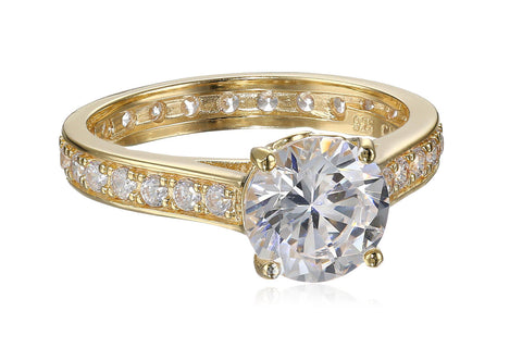 18k Yellow Gold-Plated Sterling Silver and Cubic Zirconia Ring, Size 7