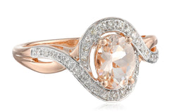 14k Pink Gold Morganite and Diamond (1/6cttw, H-I Color, I2-I3 Clarity) Oval Ring, Size 7