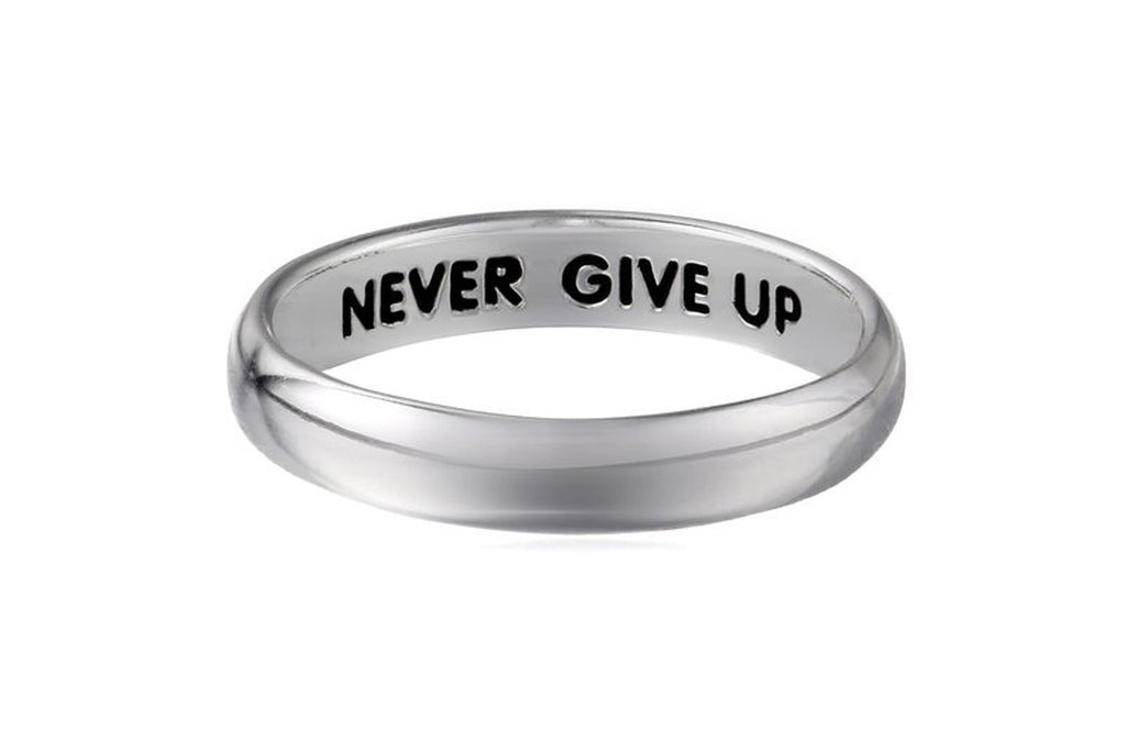 Sterling Silver Plain "Never Give Up" Engraved Inside Ring, Size 7