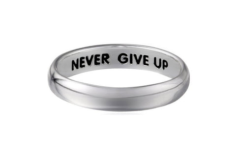 Sterling Silver Plain "Never Give Up" Engraved Inside Ring, Size 7