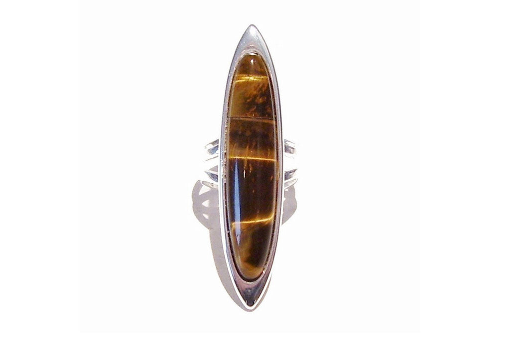 Long Tiger's Eye Gemstone Adjustable Oval Ring