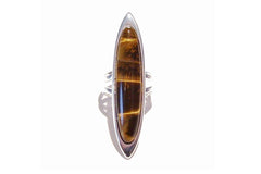 Long Tiger's Eye Gemstone Adjustable Oval Ring