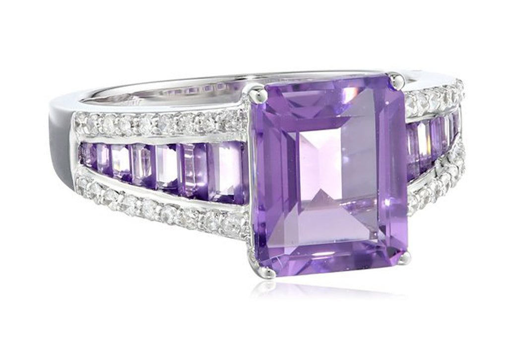 14k White Gold Amethyst and Diamond (1/5cttw, H-I Color, I2-I3 Clarity) Ring, Size 7