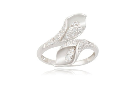 Sterling Silver Call Lily Flower Diamond Ring (1/7 cttw, I-J Color, I2-3 Clarity)