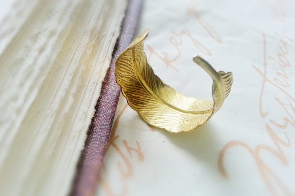 Adjustable Gold Feather Wrap Ring