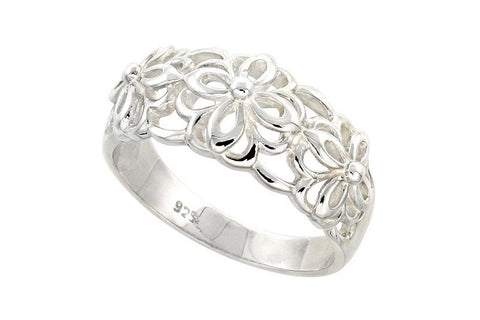 Sterling Silver Flower Ring Flawless Quality Finish 1/2 inch wide