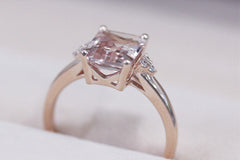 Emerald Cut 7x9mm Morganite Ring 14K Rose Gold Ring