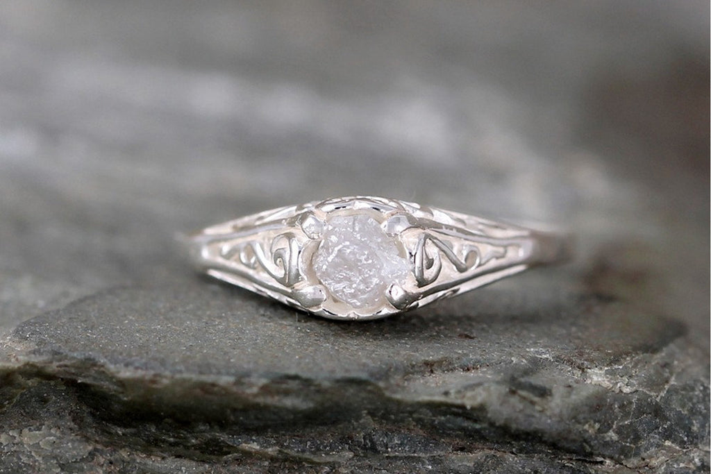 Antique Style Rough Diamond Engagement Ring