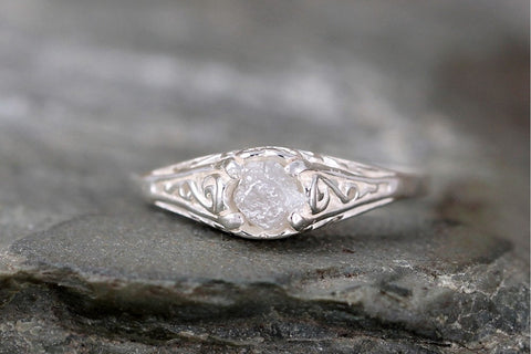 Antique Style Rough Diamond Engagement Ring