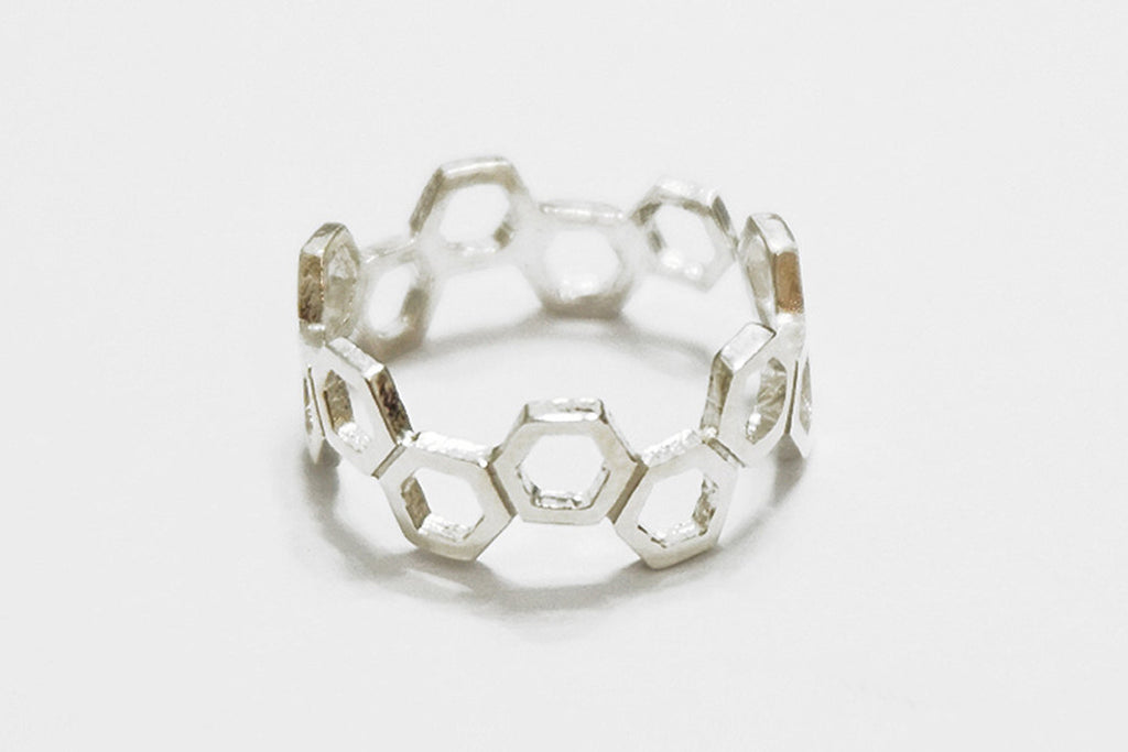 Silver honeycomb ring