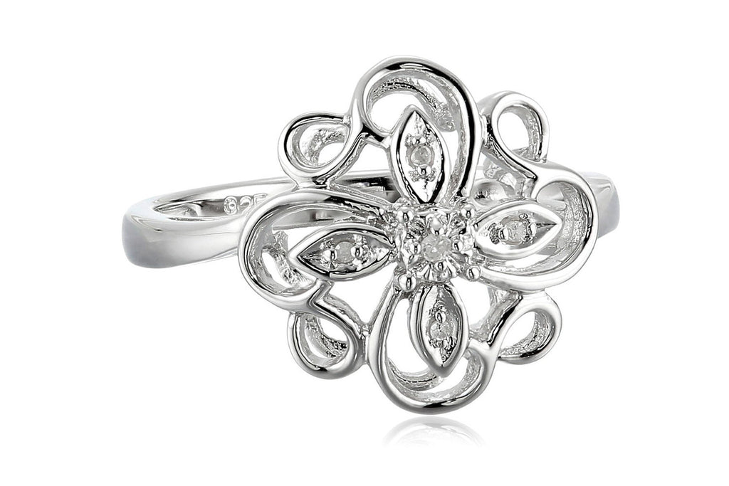 Sterling Silver Flower Diamond Ring (0.02 cttw, I-J Color, I2-I3 Clarity)