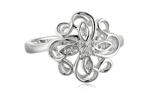 Sterling Silver Flower Diamond Ring (0.02 cttw, I-J Color, I2-I3 Clarity)