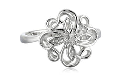 Sterling Silver Flower Diamond Ring (0.02 cttw, I-J Color, I2-I3 Clarity)