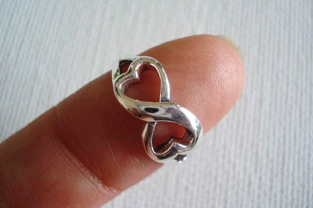 Engraved infinity heart sterling silver ring
