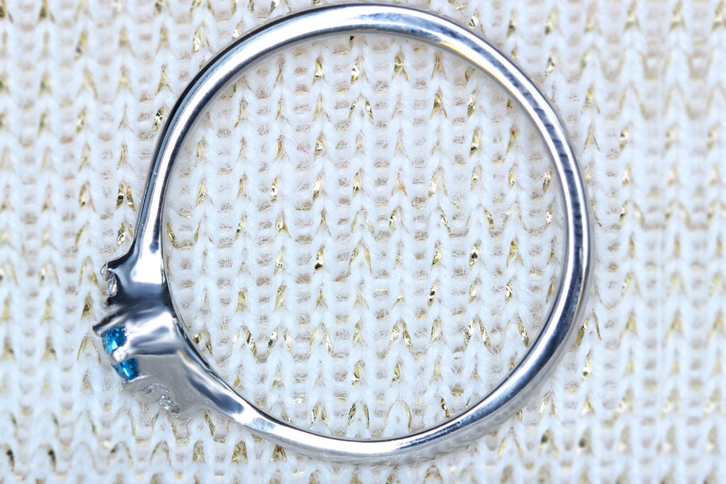 Natural aquamarine and white sapphire 3 stone trilogy ring