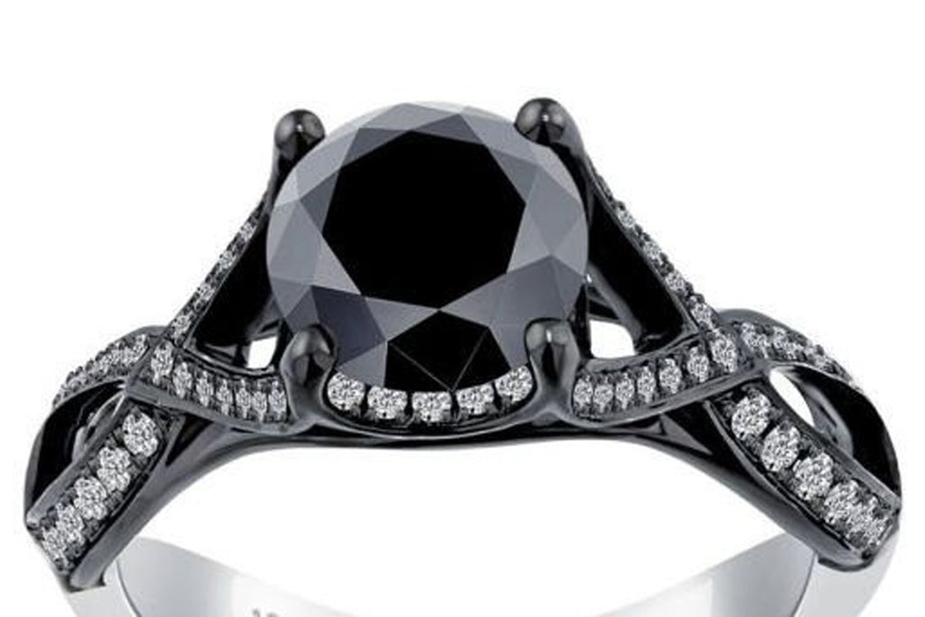 White Diamond Black Silver Ring