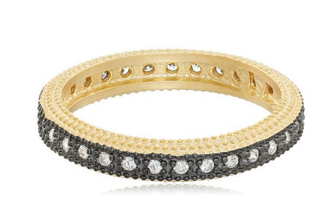 Freida Rothman "CLASSICS" 14k Gold-Plated Sterling Silver and Cubic Zirconia Two-Tone Pave Stacking Ring
