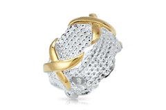 Bling Jewelry Sterling Silver Gold Plated 6 Row Rope X Ring