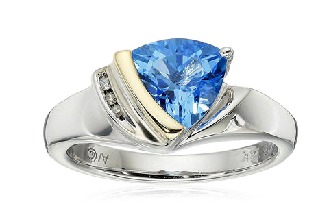 Sterling Silver, 14k Yellow Gold, Diamond, and Swiss Blue Topaz Ring (1/10 cttw, I-J Color, I3 Clarity)