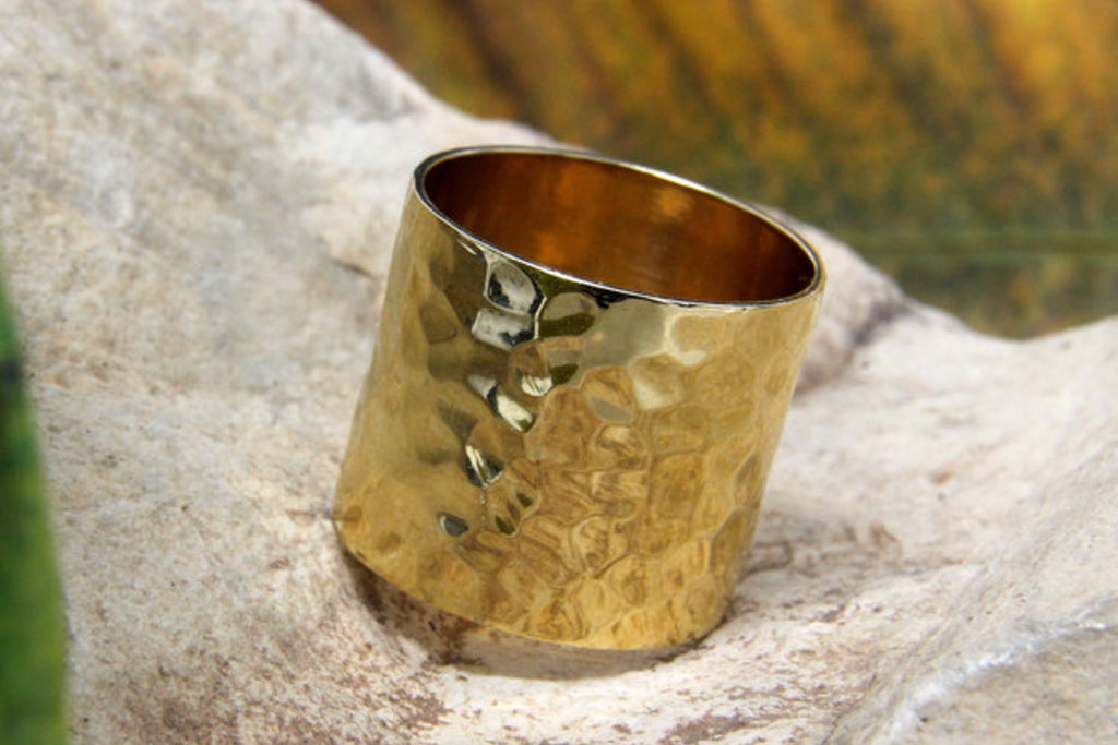 14k solid gold hammered ring