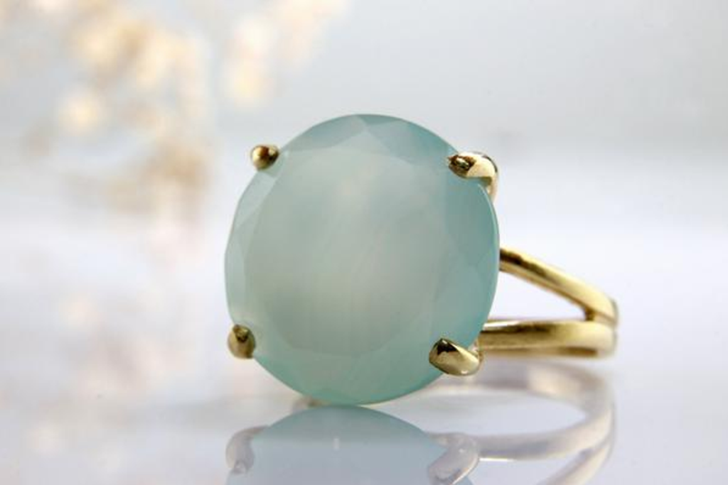 Round Aqua Chalcedony Ring