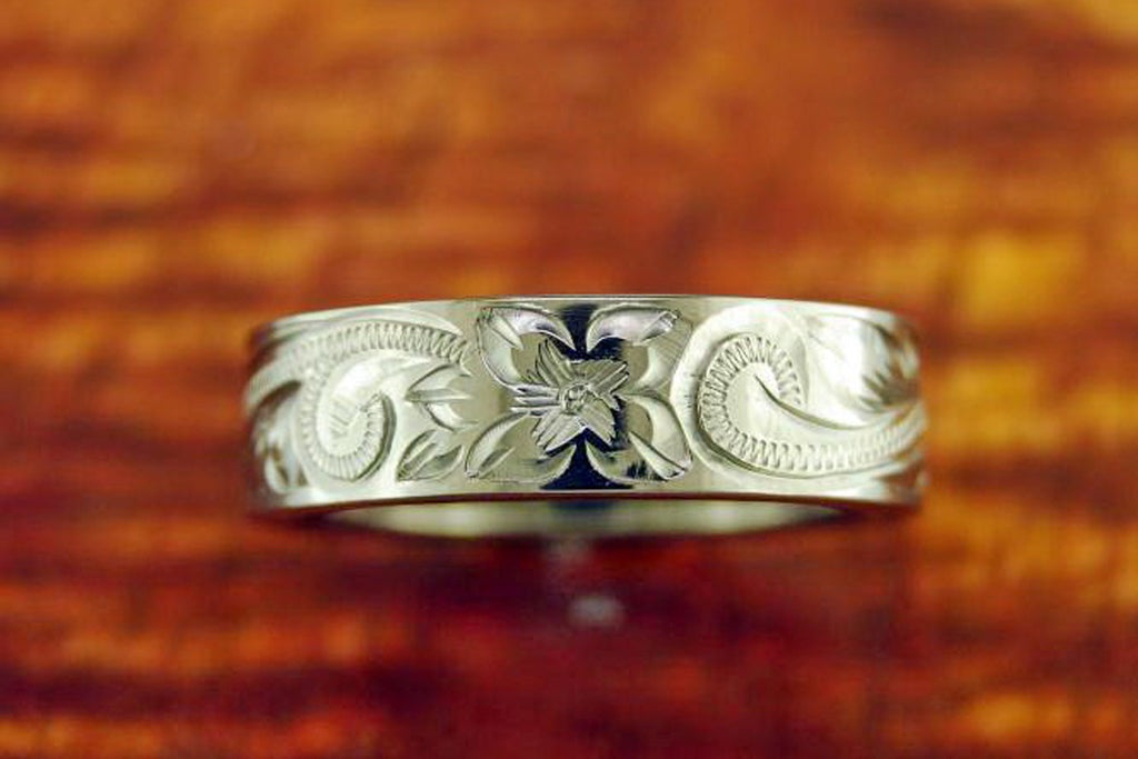 Wedding Band With Floral Design 6MM