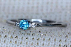 Natural aquamarine and white sapphire 3 stone trilogy ring