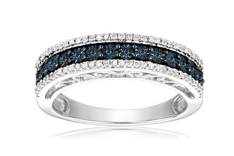 Sterling Silver Blue and White Diamond Anniversary Ring (1/10 cttw, I-J Color, I2-I3 Clarity)