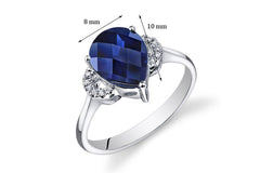 Peora 14K White Gold Pear Created Blue Sapphire Diamond Ring (2.8 cttw)