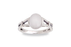 925 Sterling Silver 10 mm Genuine White Oval Moonstone Band Ring